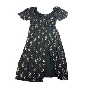 Fashion Union Butterfly Sleeve Midi Tea Dress Women 16 Black Floral Plus Summer